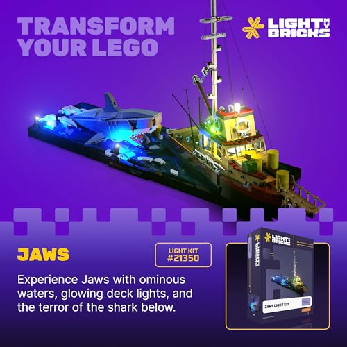 Light My Bricks Light Kit for Lego Jaws #21350 |LED Lighting Kit Compatible with Jaws Lego Set| Adds Realistic Ambience to Your Boat Display (Set Not Included)