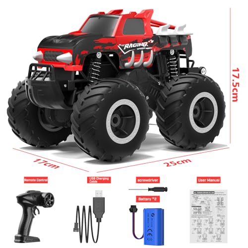 HOMETALL Amphibious Remote Control Car Monster Truck Toys - 1:16 All Terrain RC Trucks High Speed RC Cars with Crashworthy Body,Off- Road Electric Vehicle Kid Toys for Boys and Girls,Age 6+,Red - color: Red-black