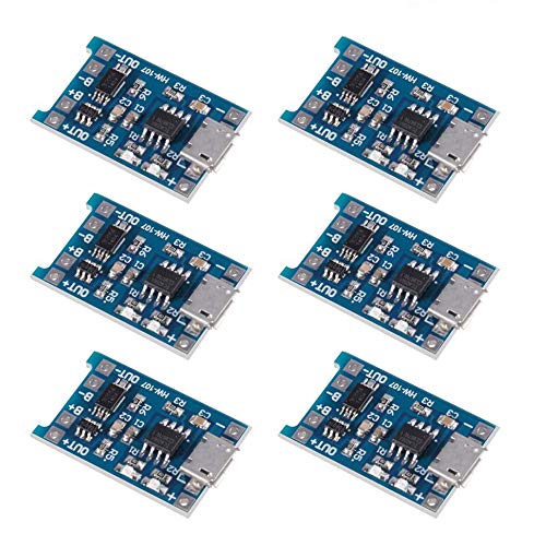 6PCS TP4056 Micro USB Charging Module 5V 1A 18650 Lithium Battery Charging Board Power Charger Board Module with Protection Charger Module (Micro USB)… - color: Micro USB