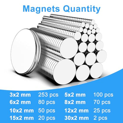 Magnets, 8 Different Sizes Small Round Magnetic 600 Pack | Rare Earth Neodymium Fridge Magnet for Home Kitchen Office School Hobby Handcraft Woodworking Miniature Model Base, Silver - size: Mix-8 Sizes