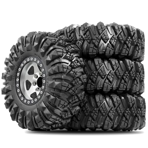 STMU Negative Offset 10.4mm 1.9 Beadlock Wheel Rims Aluminum and 1.9 RC Crawler Tires 4.33 Inch OD Foam Inserts for Traxxas TRX4 Axial SCX10 SCX10 II III RBX10 Redcat Gen 8 (Silvery) - color: Silvery