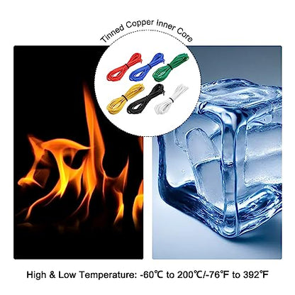 MECCANIXITY 26 Gauge Wire Silicone Wire 26AWG Electrical Wire Stranded Wire Tinned Copper Wire High Temp Hookup Wire 6 Color 3.0m/10ft for Car Model Electric Appliances 6pcs - size: 26AWG, 10ft