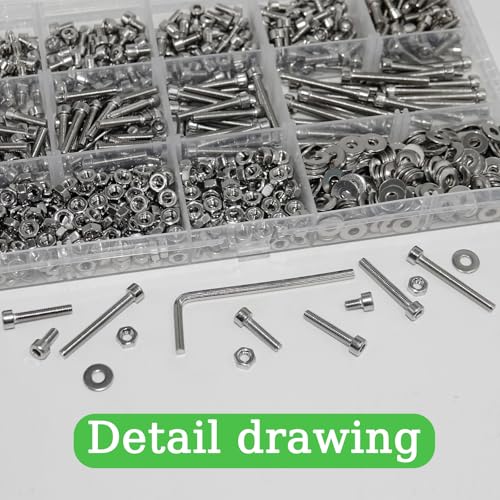 915Pcs M3 Screws Assortment, Hex Socket Head Cap Screw Bolts Nuts Washer Kit, Stainless Steel,9-Sizes M3x4/5/6/8/10/12/16/20/25mm Screws for 3D Printer DIY - size: M3x4/5/6/8/10/12/16/20/25-915Pcs