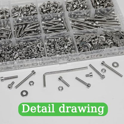 915Pcs M3 Screws Assortment, Hex Socket Head Cap Screw Bolts Nuts Washer Kit, Stainless Steel,9-Sizes M3x4/5/6/8/10/12/16/20/25mm Screws for 3D Printer DIY - size: M3x4/5/6/8/10/12/16/20/25-915Pcs