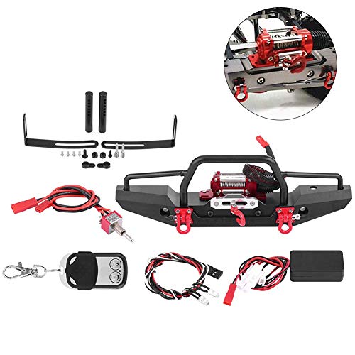 FOSA RC Car Front Bumper with Winch, Front Bumper with Winch Remote Controller for -4 RC Car Crawler Upgrade Part