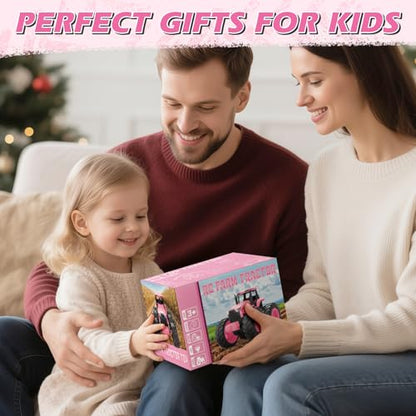 BAYSING Remote Control Monster Tractor Toy, Pink Light Up Monster Truck Toy | LED Lights Toddlers RC Farm Vehicle for 3, 4, 5, 6, 7 years old Boys ＆ Girls Ideal Christmas, Birthday Gifts for Kids - color: Pink