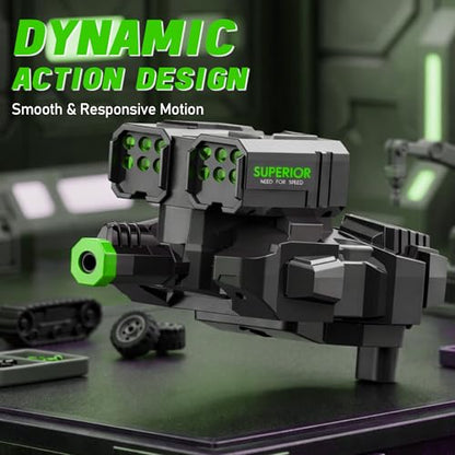 Green RC Tank Launcher Module Replacement, Soft Foam Dart Launcher Head Attachment, Remote Control Toy Vehicle Replacement Part, Kids RC Tank Accessory Spare Part - color: Green & Power Launcher