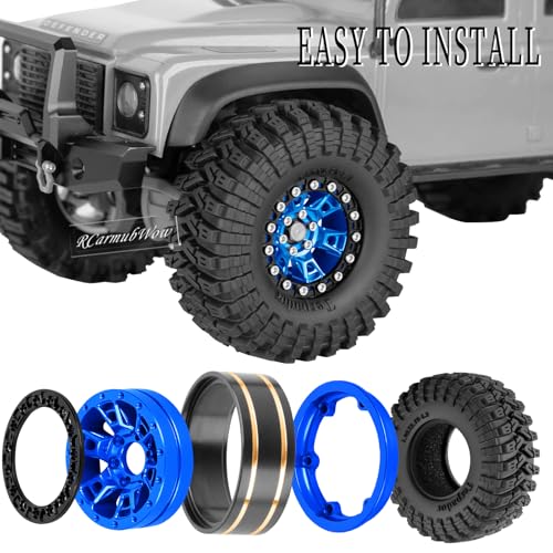 RC 1.3 Beadlock Wheels and Tires Single & Dually for 1/18 TRX4M Ascent-18,1/24 SCX24 FCX24 RC Crawler Car,Aluminium & Brass 1.3 Rims w/All Terrain Rubber Tire,4pcs,Navy Blue w/Black - color: Navy Blue(4pcs)