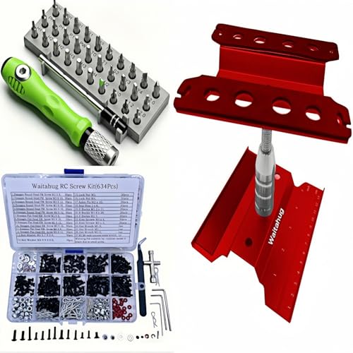 RC car Tool kit,634 Pcs RC Screw Kit,360 Degree Rotation Liftable Repair Workbench,32-in-1 Screwdriver-for 1/16 1/12 1/10 1/8 All Kinds of Remote Control Trucks, Cars, Trains, Planes, etc - color: Red