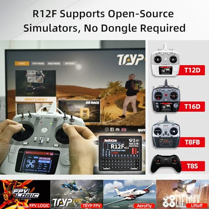 Radiolink R12F 12-Channel 2.4GHz RC Receiver Compatible with T16D/T12D/T8FB/T8S/RC4GS V3/RC6GS V3 Transmitters, Ideal for RC Airplanes, Jets, Cars, Boats & Robots