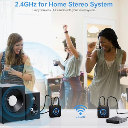 1Mii 2.4GHz Wireless Audio Transmitter Receiver Set (1 TX+1 RX) for TV, 262Ft/80M Long Range 25ms Low Latency with AUX RCA in/Out, Wireless Audio Adapter for TV PC Powered Speaker Amplifier Soundbar