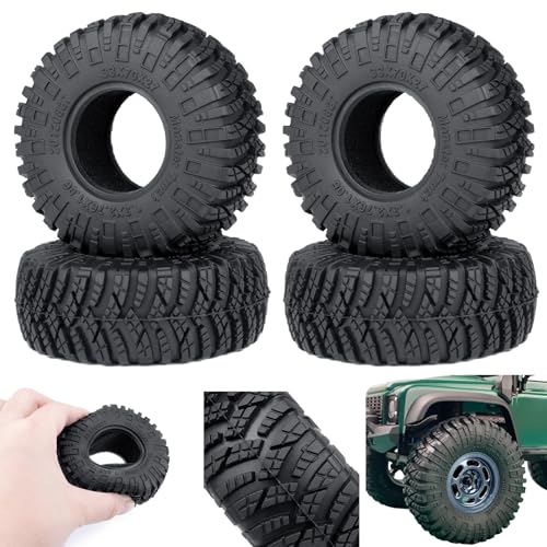 RCHUBAM 4Pcs 1.3" Rubber Wheel Tires for 1/18 TRX4M 1/24 SCX24 | H & W 70 * 27mm,1.3" Large RC Mud Tires,RC Upgrade Parts - color: Black a