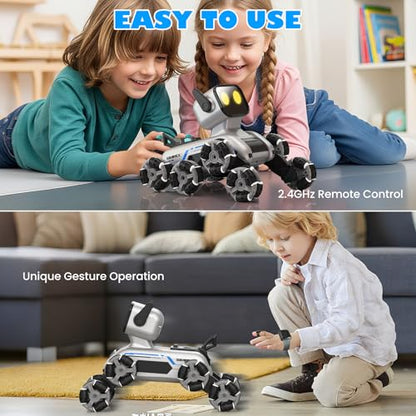 SIMREX Robot Dog RC Stunt Car Toys - Gesture Sensing Remote Control car with Mecanum Wheels, LED Eyes, 3 Sound Effects, Birthday Gift for Kids Boys Girls - style: Robot Dog Stunt Car