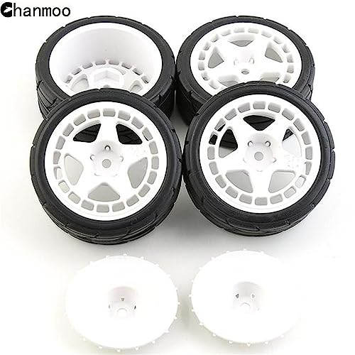 1/10 RC Racing Rally Tires 12mm Hex Wheels Rims and Rubber On Road Tyres for 1/10 RC On-Road Car HPI KYOSHO Tamiya XV01 XV02 TA06 TT01 TT02 PTG2 144001 A959 RC Rally Drift Car 4PCS (White A) - color: White a