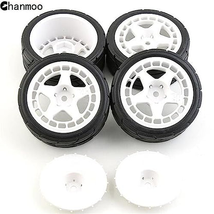 1/10 RC Racing Rally Tires 12mm Hex Wheels Rims and Rubber On Road Tyres for 1/10 RC On-Road Car HPI KYOSHO Tamiya XV01 XV02 TA06 TT01 TT02 PTG2 144001 A959 RC Rally Drift Car 4PCS (White A) - color: White a