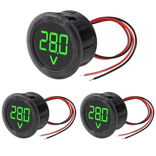 3pcs DC 4-100V LED Digital Display Circular Two-Wire Voltmeter DC Digital Voltmeter Head Display Reverse Connection Protection(Green) - color: Green