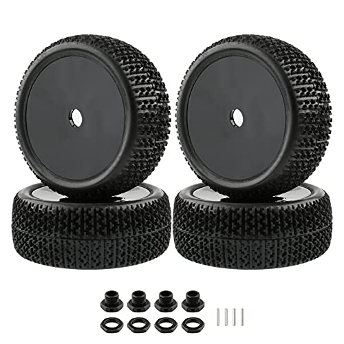 17mm Tires & Hard Dish Wheels with Drive Hex Adapters | 4pcs, For 1/8 Buggy RC Racing Car, Kyosho Tamiya Redcat HPI Traxxas AE Losi TLR HSP, 94762 94081 - color: Black Hard Dish