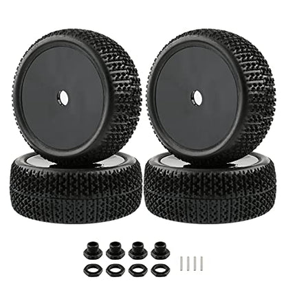 17mm Tires & Hard Dish Wheels with Drive Hex Adapters | 4pcs, For 1/8 Buggy RC Racing Car, Kyosho Tamiya Redcat HPI Traxxas AE Losi TLR HSP, 94762 94081 - color: Black Hard Dish