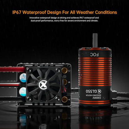 XC GL550&GL10 APP Controls Sensored Brushless Motor and FOC ESC Combo,80A Current,2-3S Lipo,6.0/7.4V BEC,IP67 Water Proof,3300KV FOC Motor,Applicable to:1/10 1/8 Crawler Off Road