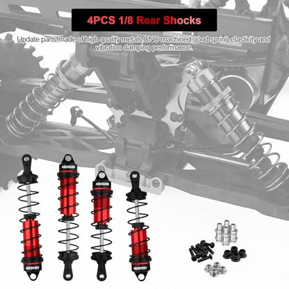 RC Car Shock Absorbers, 130mm Rear Shocks 110mm Front Shocks Set | Adjustable Shocks Compatible with 1/8 Arrma Typhoon 6S Redcat FS/ZD Racing Buggy Truggy Replacement Parts (Red Black) - color: Black red (2F+2R)