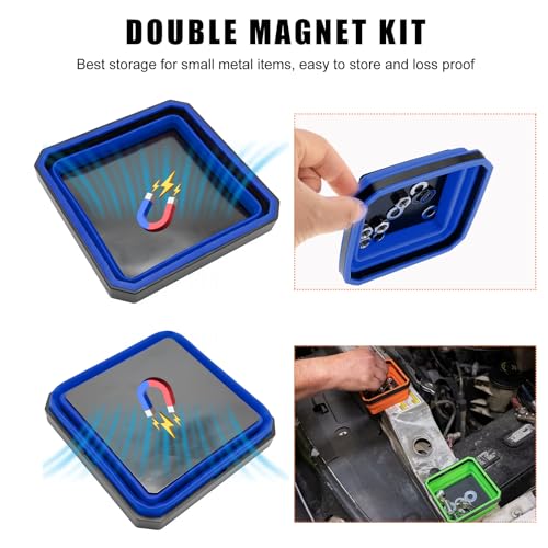 Yourkar Collapsible Magnetic Parts Tray, 4.5 Inch Foldable Magnetic Square Silicone Tray, Tool Tray Set with Double-Sided Magnetic Base for Screw Bolts Nuts Pins, Car Accessories (Blue) - color: Blue, 1 PCS