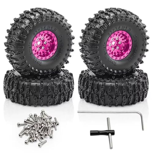Rc Accessories Parts for Traxxas for TRX4M for Axial for SCX24 1/18 RC Car Upgrades Parts 4pcs 63mm 1.0inch Metal Beadlock Wheel Tire Set(Pink) - color: Pink