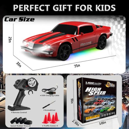 Remote Control Car RC Drift Car 2.4GHz 1:24 4WD 15KM/H High Speed Racing Sport Car with LED Lights Drifting Tire Racing Sport Toy for Adults Boys Girls Kids Gift - color: Red