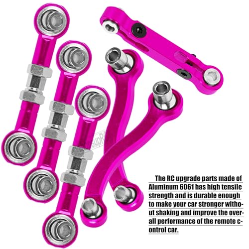 RC Aluminum Metal Turnbuckle Camber Links Toe Links with Rod Ends Steering Linkage Set Upgrade Parts for 1/18 LaTrax Teton,Desert Prerunner.Pink(Replace 7636) - color: Pink(7pcs)