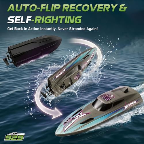 ARRIS Brushless RC Racing Boat with Auto Flip and LED Lights RTR | High-Speed Performance, Waterproof Hull, Propeller Drive, Pool & Lake Ready - color: Brown