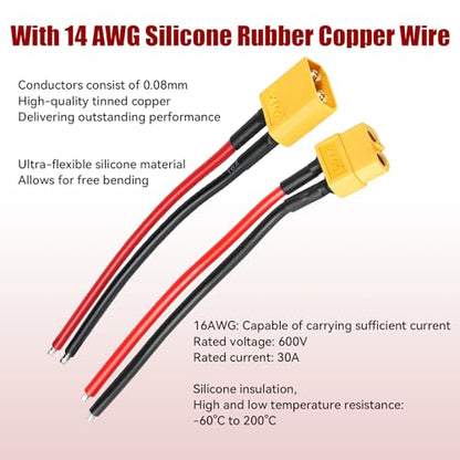 6 Pcs 4.5 Inches XT60 Female and Male Connector Plug Cable, 16AWG Ultra‑Flexible Silicone Wire XT 60 Connector Adapter, Suitable for RC LiPo Battery Drone, Car, Boat (3 Female and 3 Male) - color: 16 Awg