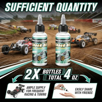 2 Bottles Racing Silicone Shock Oil 25WT 250CST | RC Car Shock Oil for Lubricating R/C Radio Controlled Cars and All Types of Vehicles, RC Shock Oil, Does Not Evaporate - style: 25wt 250cst
