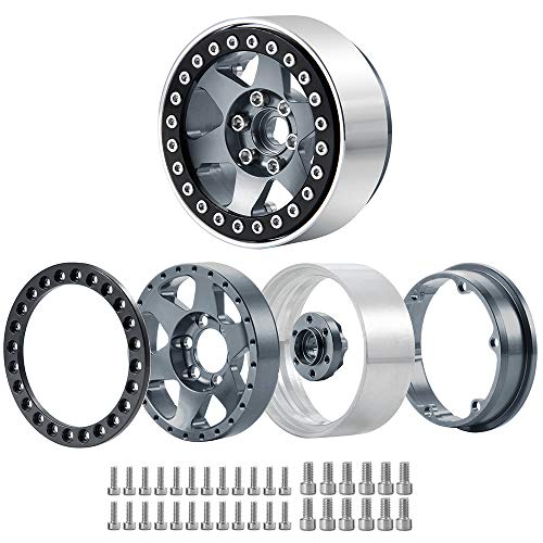 4pcs Aluminum Alloy 1.9" Beadlock Wheels Rims for 1/10th RC Crawler Car Axial SCX10,SCX10 II,TRX4 (Titanium) - color: Titanium