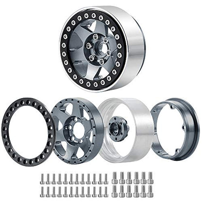 4pcs Aluminum Alloy 1.9" Beadlock Wheels Rims for 1/10th RC Crawler Car Axial SCX10,SCX10 II,TRX4 (Titanium) - color: Titanium
