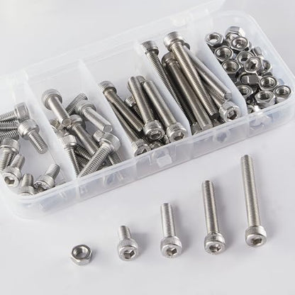 M5 x 10mm 20mm 30mm 40mm Hex Socket Head Cap Screws Bolts and Nuts, Stainless Steel 304, Bright Finish, Metric Allen Drive, Fully Thread, Assortment Kit 80PCS - size: Socket M5x10-40mm+Nuts