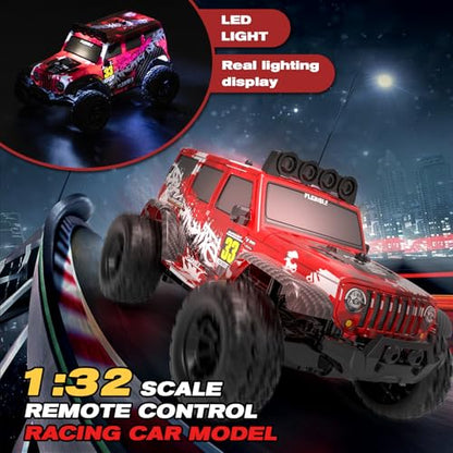 1:32 High Speed 20 KM/H Monster Remote rc Car with LED Light Rechargeable Battery, Remote Drifting rc Car Rotate 360° - Boys Toys Suitable for Birthday Back-to-School Season - color: Rc Monster Car-red
