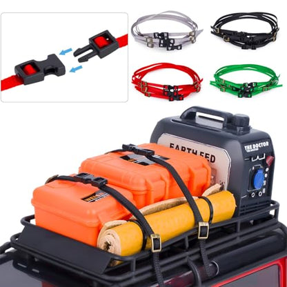 5Pcs RC Roof Rack Straps Adjustable for 1/10 1/18 1/24 Crawler TRX4 SCX10 | Nylon luggage rope secures gear on RC crawler roof racks.Fits For TRX4 TRX6 SCX10 D90 TRX4M SCX24 FCX24.5-pack upgrade Parts. - color: Red