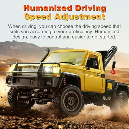 MN-82T RC Rock Crawler, 1:12 Scale 4WD Upgraded RC Truck with Crane Hook, 2.4Ghz Off Road Toy Pickup Truck with Lights, All Terrain Wrecker Vehicle for Teen Adults (Yellow) - color: Yellow