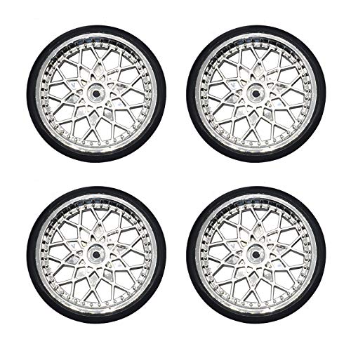 4Pcs Vgoohobby Hard Plastic RC Car Drift Tires Wheel Rim with 2Pcs 5mm Metal Hub Hex Adapter Coupling Compatible with WPL D12 1/10 RC Car (Silver) - color: Silver