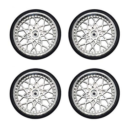 4Pcs Vgoohobby Hard Plastic RC Car Drift Tires Wheel Rim with 2Pcs 5mm Metal Hub Hex Adapter Coupling Compatible with WPL D12 1/10 RC Car (Silver) - color: Silver