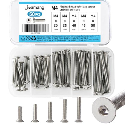 M4 x 30mm 35mm 40mm 45mm 50mm Flat Head Hex Socket Cap Screws Countersunk Bolts, Stainless Steel 304, Metric Allen Hex Drive, Bright Finish, Fully Threaded, Assortment Kit 50PCS - size: M4x30/35/40/45/50 mm