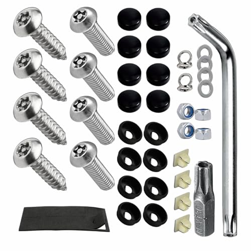 Anti Theft License Plate Screws Kits, License Plate Screw Caps, Stainless Steel Car Tag Holder Bolts Fasteners Kit, Car M6 (1/4") Tamper Proof Fastener Nut & Cap for Frame Mounting (Style 1)
