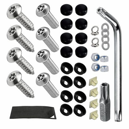 Anti Theft License Plate Screws Kits, License Plate Screw Caps, Stainless Steel Car Tag Holder Bolts Fasteners Kit, Car M6 (1/4") Tamper Proof Fastener Nut & Cap for Frame Mounting (Style 1)