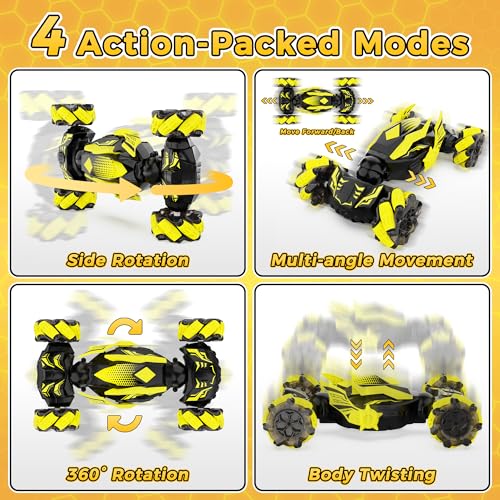 Gesture Sensing RC Stunt Car, Toys for 6-12 Years Old Boys, Birthday Gifts | Hand Controlled Remote Controlled Car 2.4GHz & 4WD , 360°Drifts Offroad with Lights & Music, Gifts for Kids Ages 6-12 - color: Black Yellow
