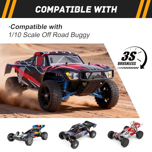 RC Buggy Wheels and Tires 12mm Hex for 1/10 Traxxas Bandit Losi Tenacity DB Pro Kyosho Yokomo 2S 3S Brushless Lipo Power RC Off Road Car(Non-Glued)