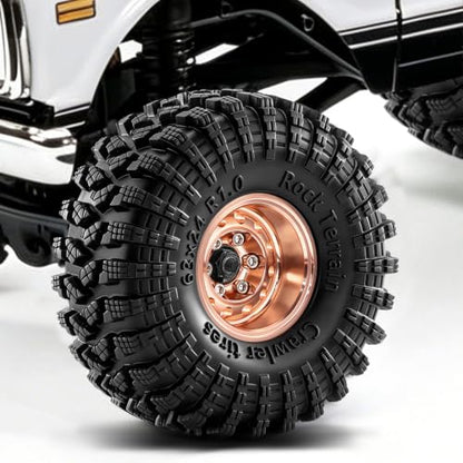 1.0" Beadlock Aluminum Wheels and 63mm Soft Rubber Tires | for SCX24, TRX4M, Ascent 18, FCX24, 1/18 1/24 RC Crawler, 7mm Hex, 0mm Offset, with Foam Inserts, (Bronze) - color: Bronze