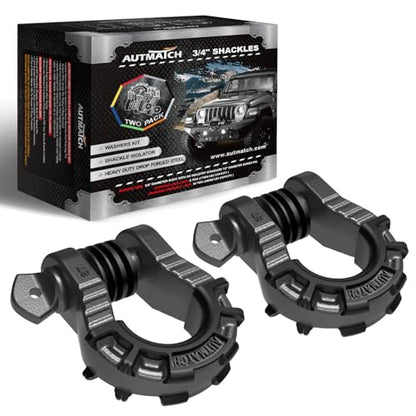 AUTMATCH D Ring Shackles 3/4" Mega Shackle (2 Pack) 68,000Ibs Break Strength - Heavy Duty Clevis Shackles 7/8" Screw Pin & Isolator Washer for Tow Strap Winch Off Road Vehicle Recovery, Gunmetal Gray - color: Gunmetal Gray