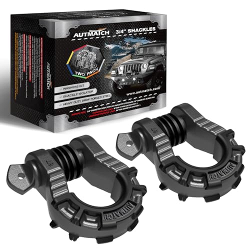 AUTMATCH D Ring Shackles 3/4" Mega Shackle (2 Pack) 68,000Ibs Break Strength - Heavy Duty Clevis Shackles 7/8" Screw Pin & Isolator Washer for Tow Strap Winch Off Road Vehicle Recovery, Gunmetal Gray - color: Gunmetal Gray