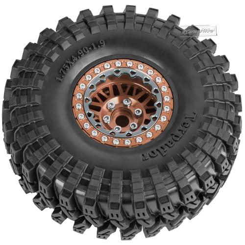 RC 1.9" Beadlock Wheel 1.9 Beadlock Tire for 1/10 SCX10 90046 AX103007 SCX10 II III TRX4 6 Gen7 8 RC Crawler,Alloy 1.9 rc Wheels and Tires Rubber Tires 1.9 Rims w/Wheels Ring,Brown - color: Brown(4pcs)