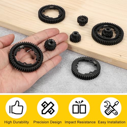 MECCANIXITY M1 Hardened Steel Spur Gear, 52T/18T 5mm Shaft Hardened Steel Upgrades Main Spur Gear for Brushless Brush Motor Model Car (Pack of 2, Black) - size: 52T/18T