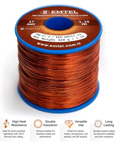 Emtel 17 AWG - 1 lb (161 feet) 99.9% Pure Copper Wire, Enameled Magnetic Wire for Motor, Transformer, Magnetic Coil, & Electroculture Gardening, Winding Magnet Wire - 220°C (428°F) Thermal Class - style: 17 AWG